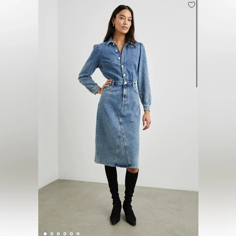 NWT Rails Beverly 100% Cotton Button Front Denim Long Sleeve Dress in West Coast - Picture 2 of 16